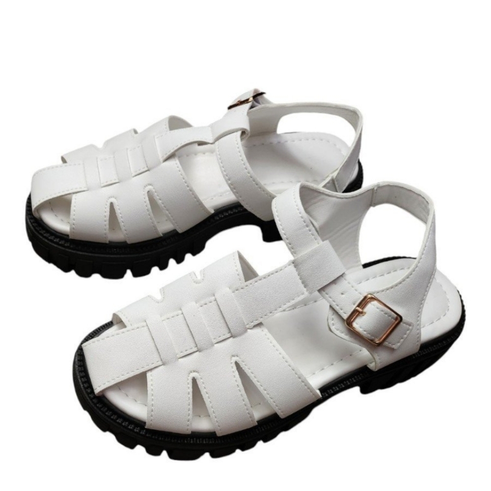 White chunky sandals with buckle detail | Size: 8